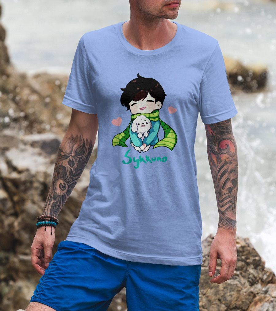Sykkuno Cute Chibi Character With Puppy And Green Scarf T-Shirt