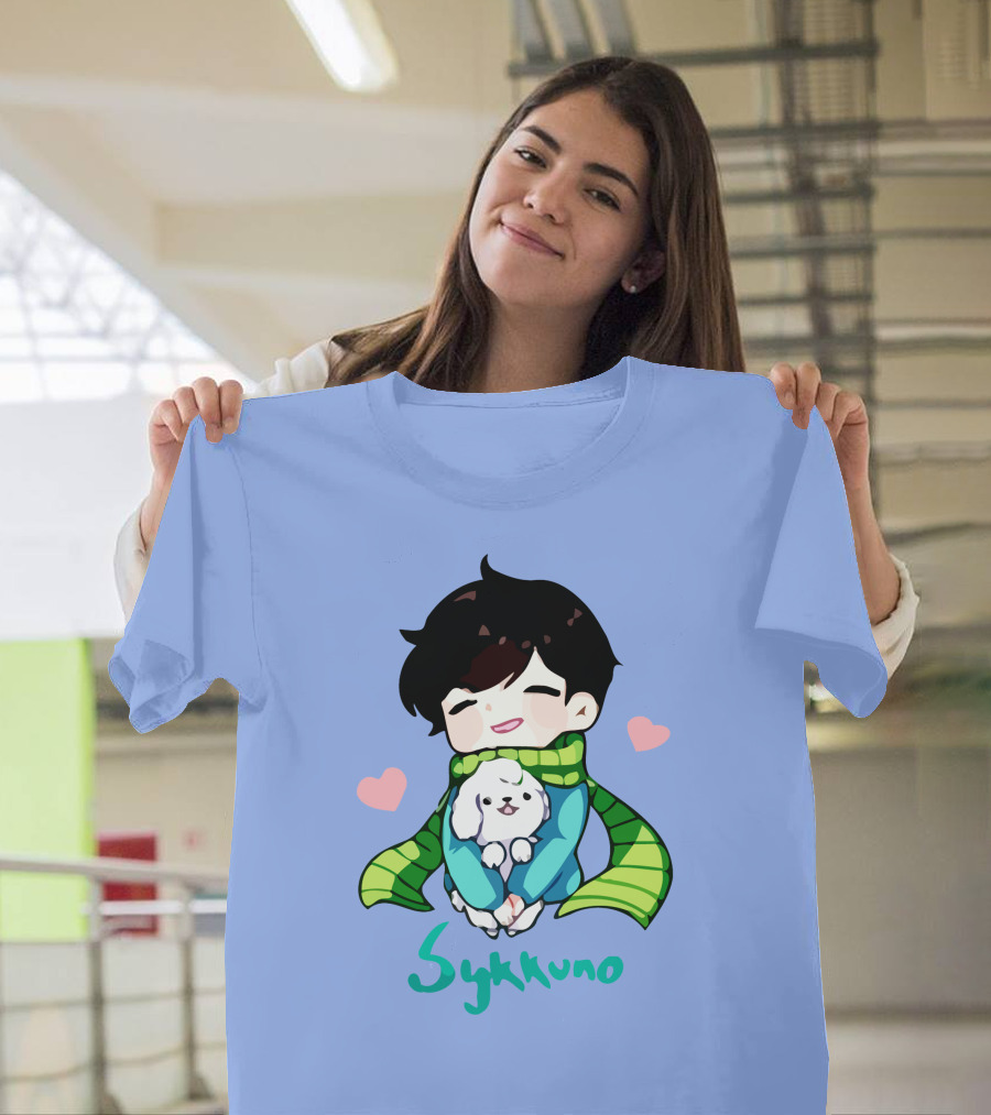 Sykkuno Cute Chibi Character with Puppy and Green Scarf T-Shirt