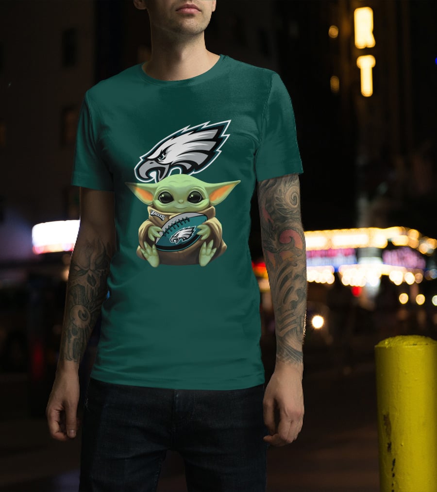 Baby Yoda Holding Philadelphia Eagles Football T-Shirt