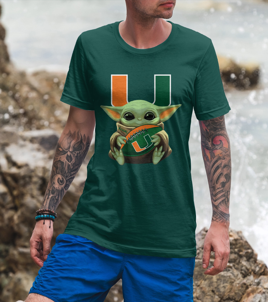 Miami Hurricanes Baby Yoda Football T-Shirt