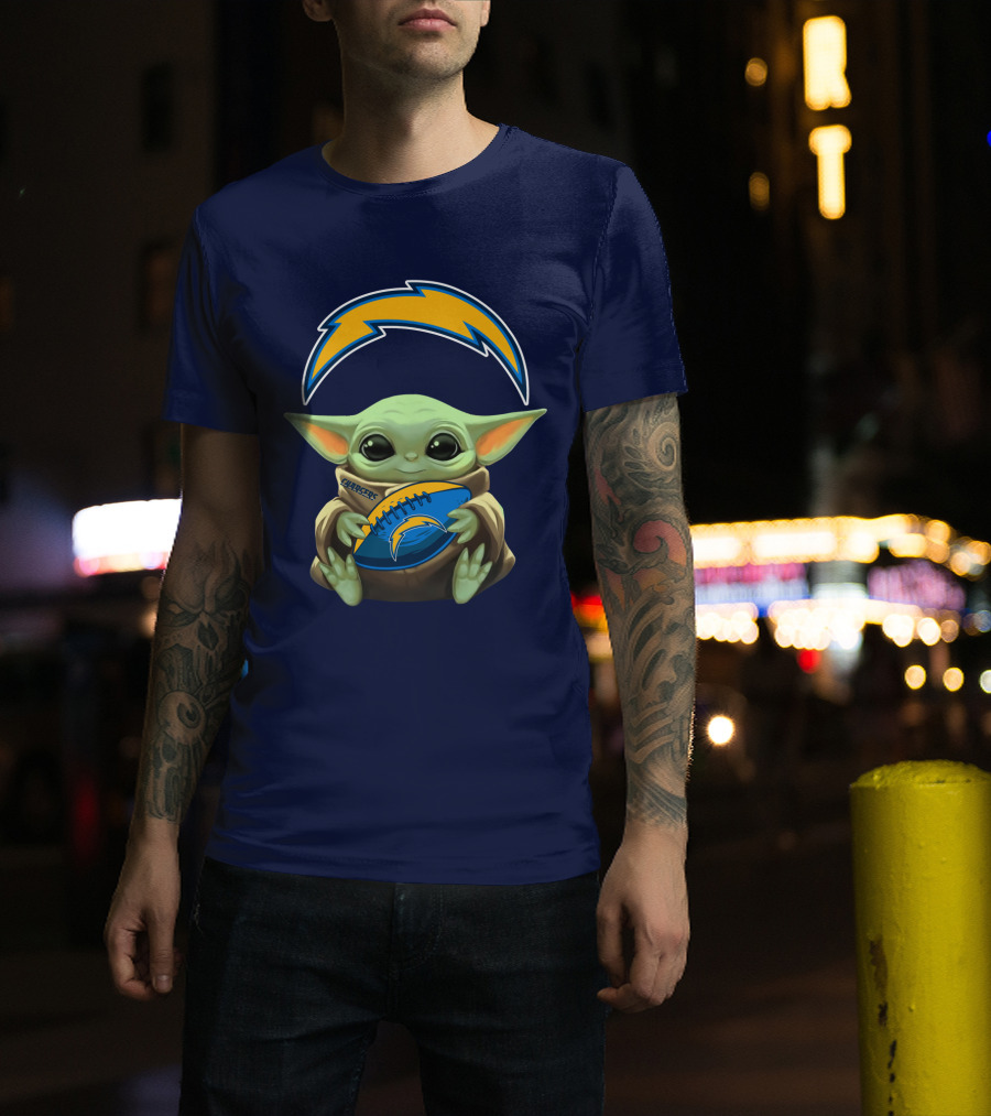 Los Angeles Chargers Baby Yoda Football T-Shirt