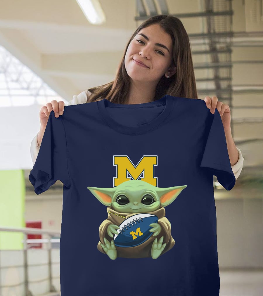 Michigan Baby Yoda Holding Football T-Shirt