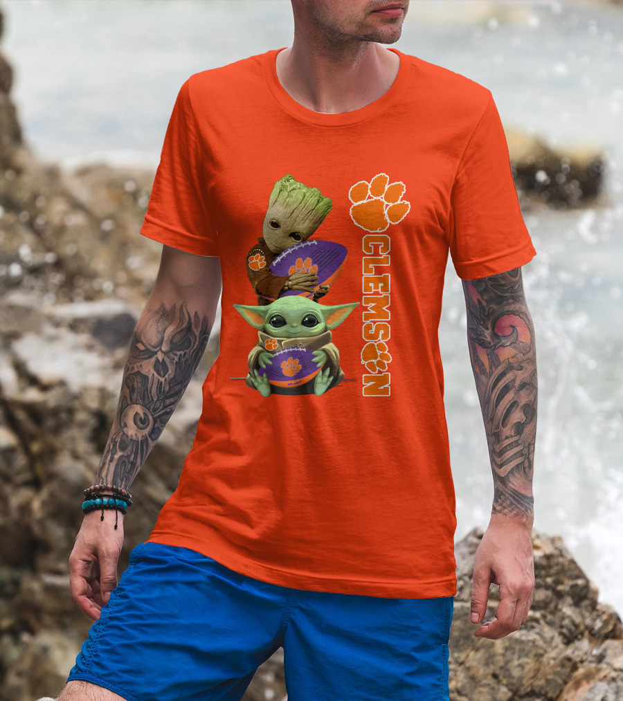 Clemson Football Baby Yoda And Groot T-Shirt