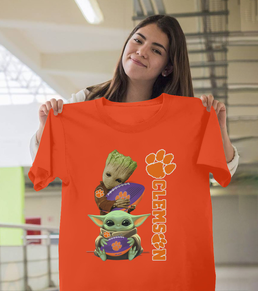 Clemson Football Baby Yoda And Groot T-Shirt