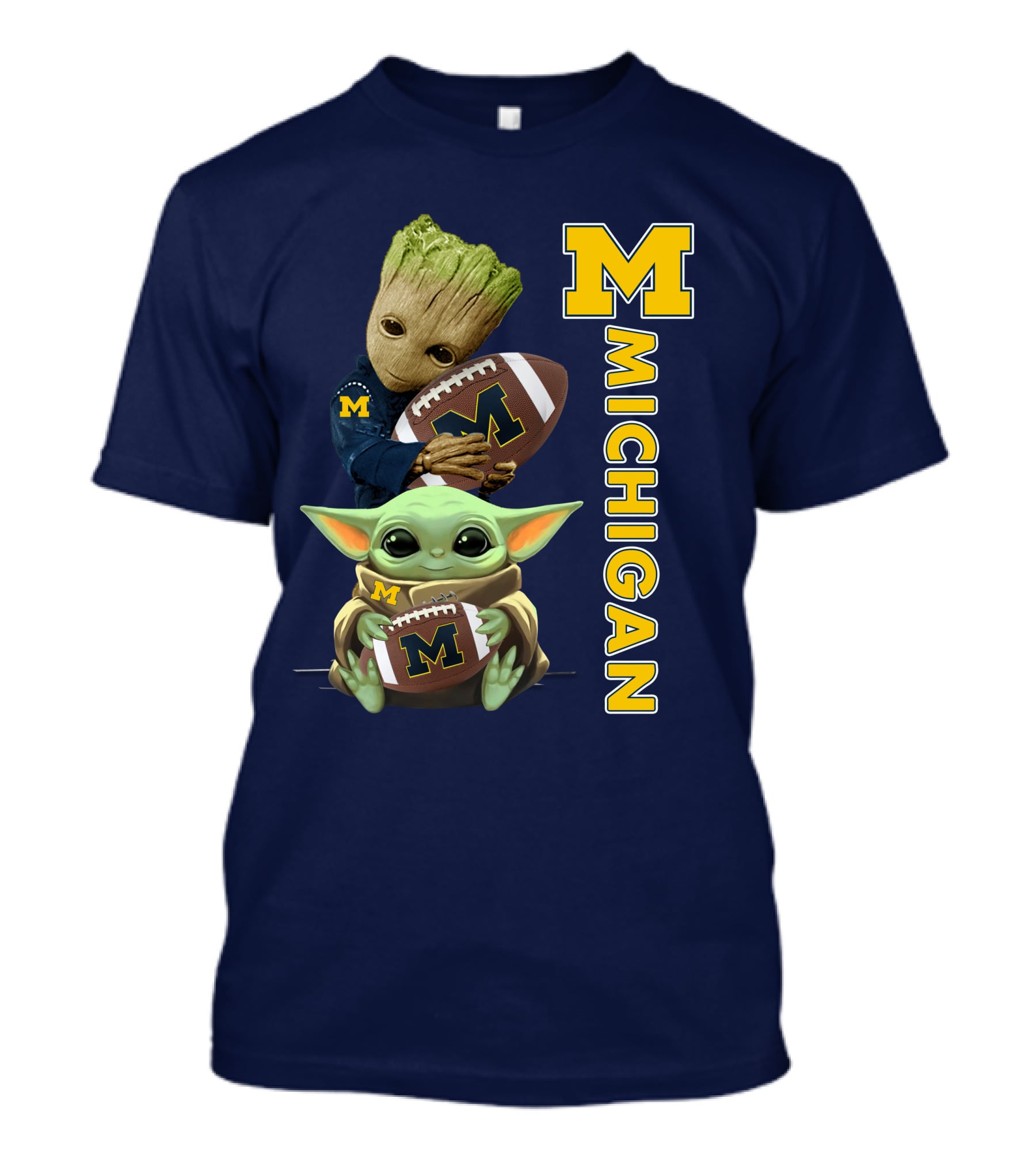 M Michigan Groot Baby Yoda Football T-Shirt