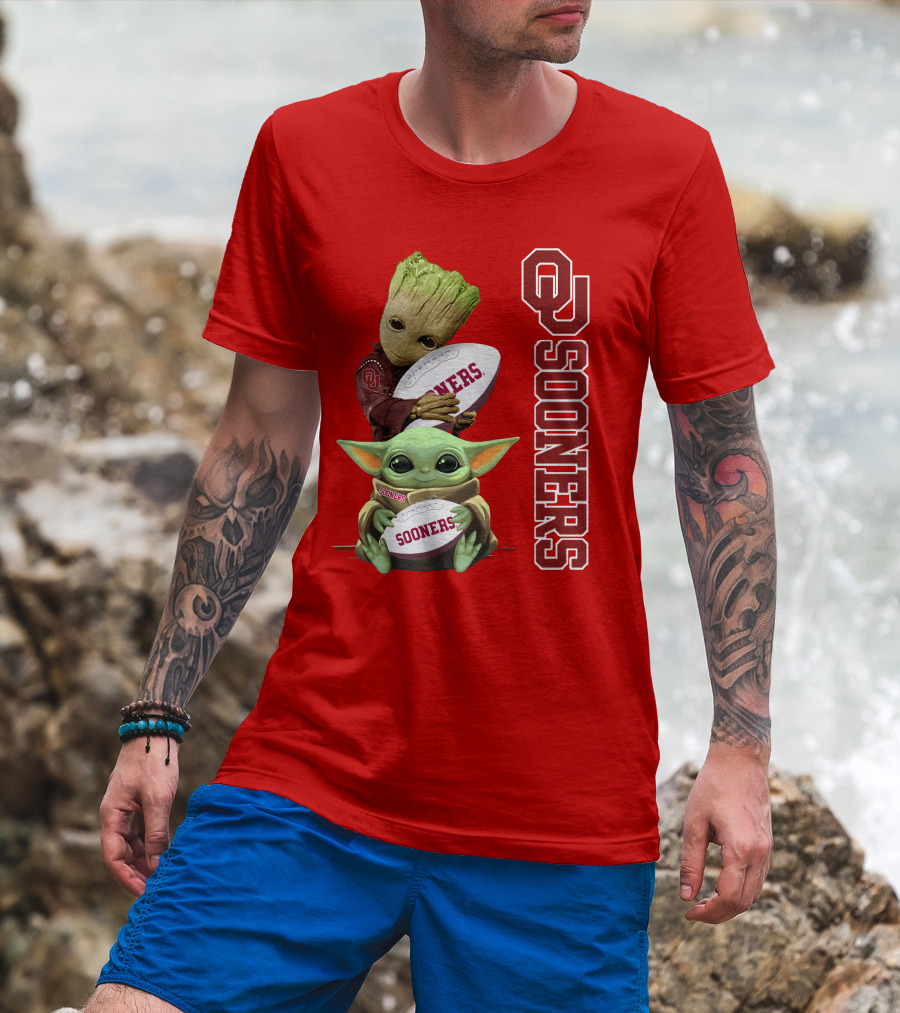 Ou Sooners Groot Baby Yoda Football T-Shirt