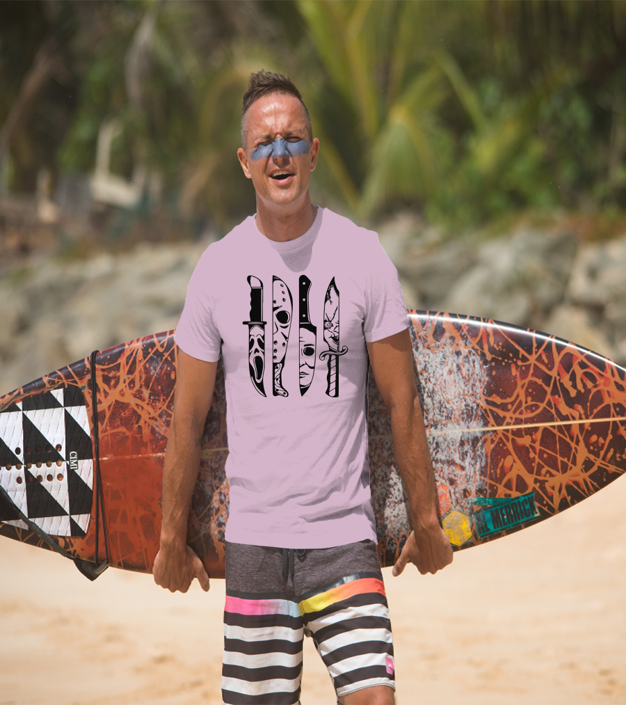 Horror Movie Icons Knives Scream Mask Halloween Clown Face T-Shirt