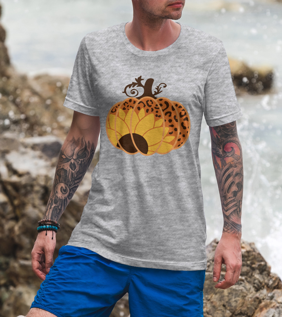Sunflower Leopard Pumpkin Cheetah Pumpkin T-Shirt