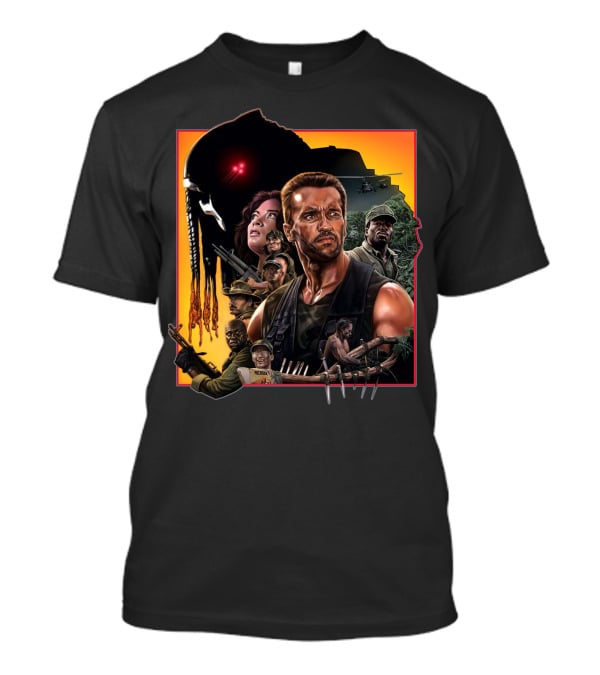 Predator Movie Characters And Jungle Battle Scene T-Shirt