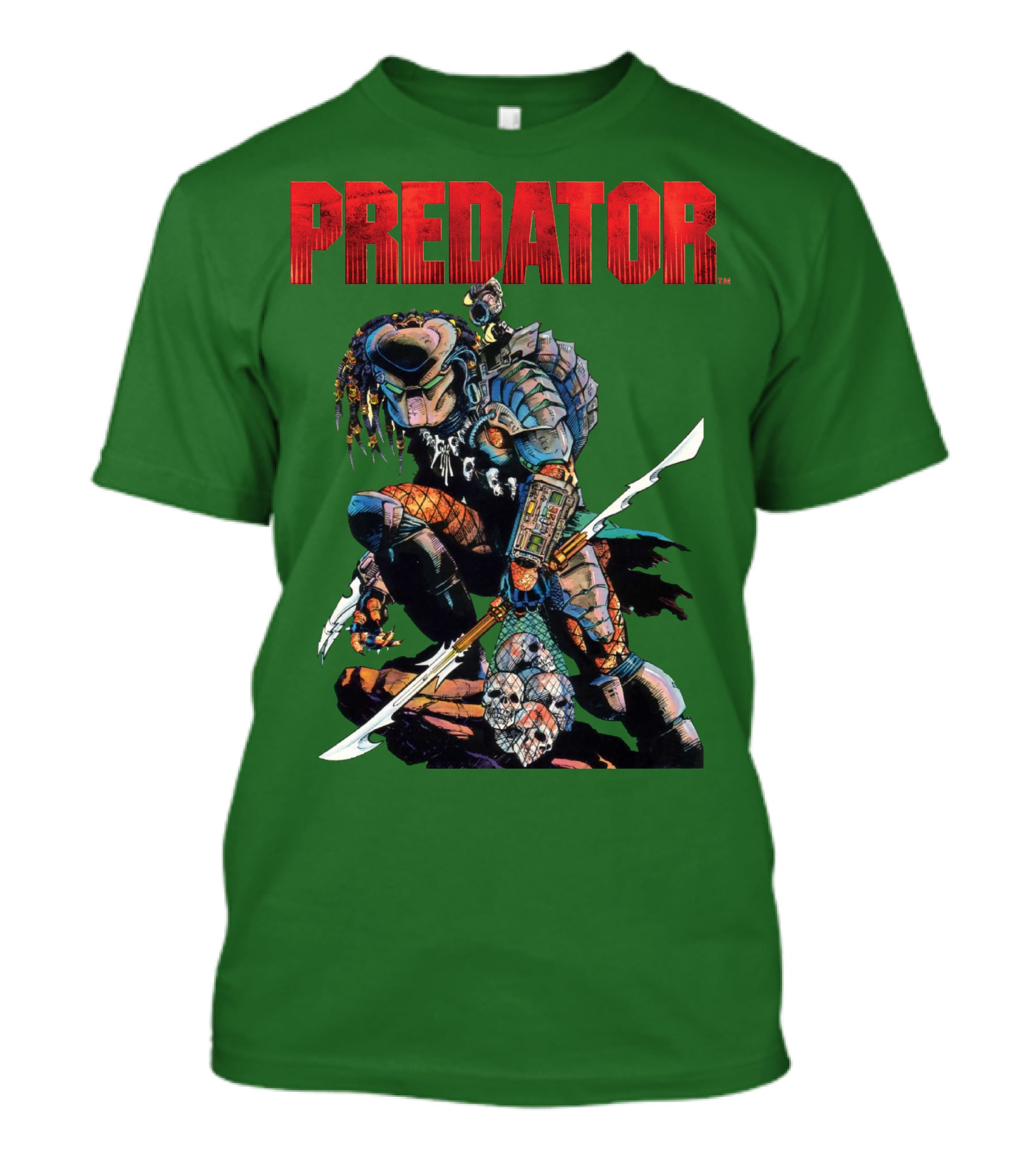 Predator Armored Warrior Kneeling With Blade And Skull Trophy T-Shirt