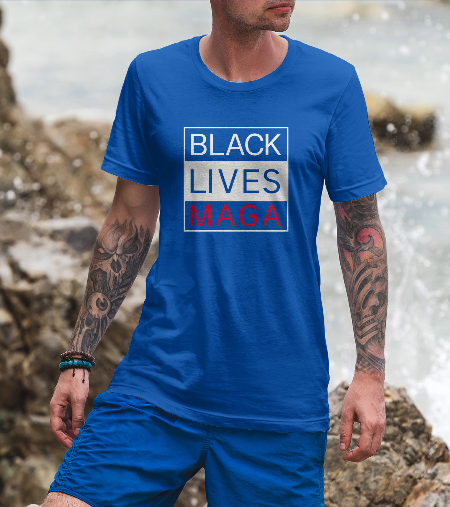 Black Lives Maga Textual Logo Design In Blue White And Red T-Shirt