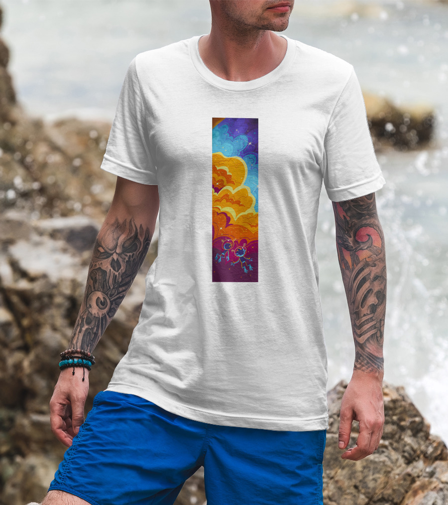 Cosmic Spliffs Oversized White Psychedelic Sky And Clouds T-Shirt