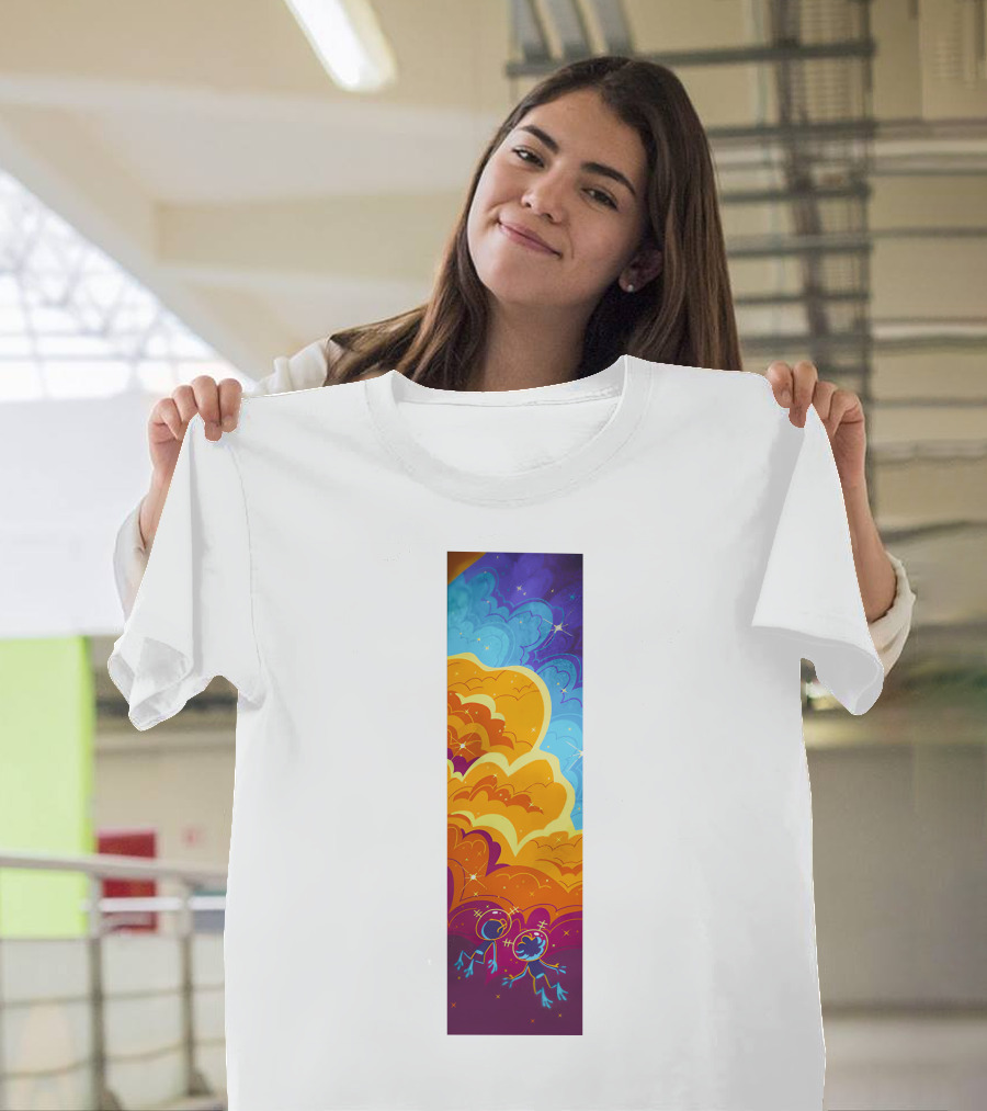 Cosmic Spliffs Oversized White Psychedelic Sky And Clouds T-Shirt