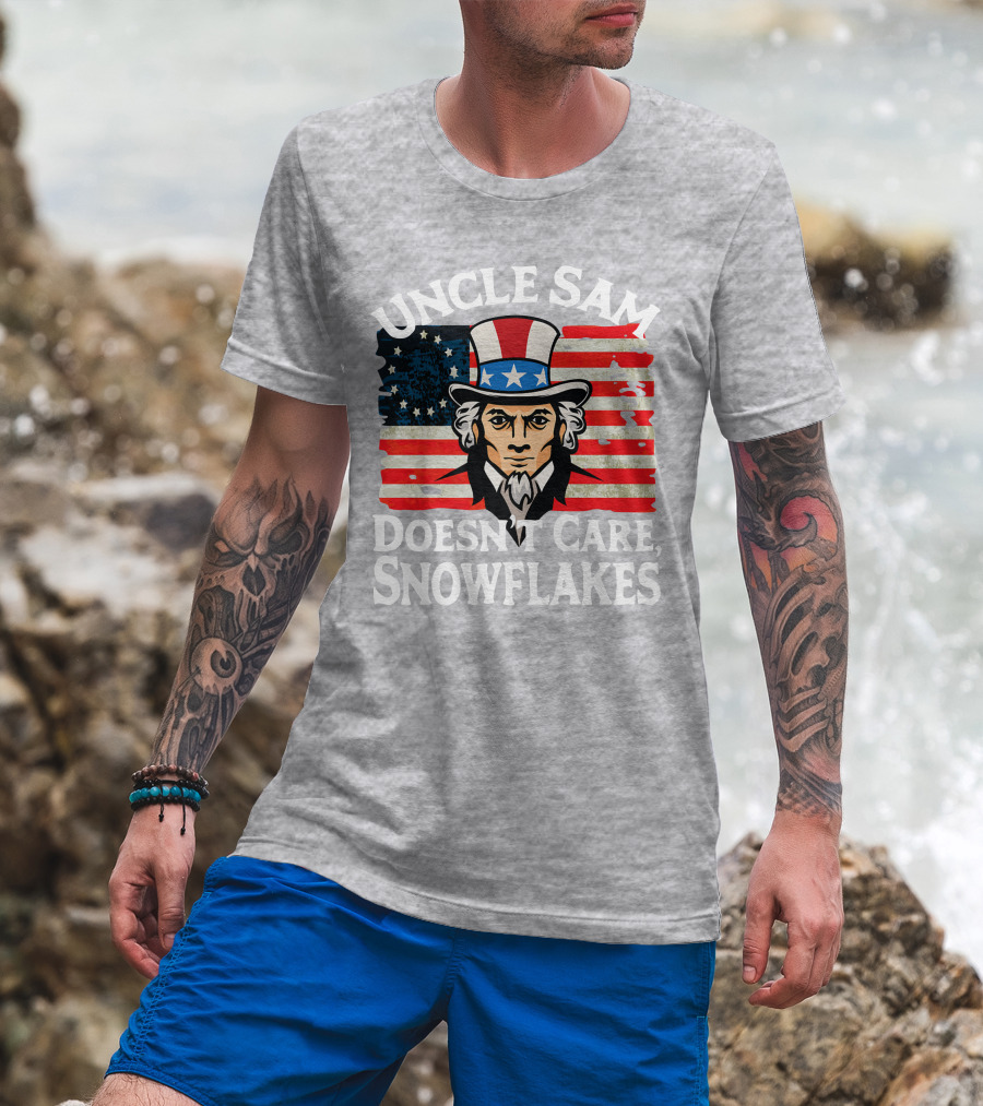 Uncle Sam Doesn't Care Snowflakes American Flag T-Shirt