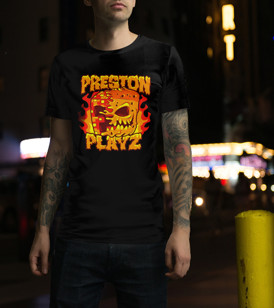 Preston Playz Flaming Pixel Mask Blaze T-Shirt