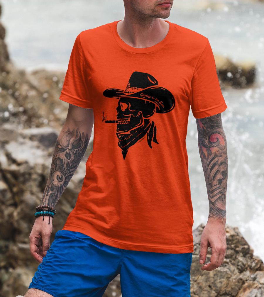 Cowboy To The Bone Skeleton Smoking Bandana Hat T-Shirt