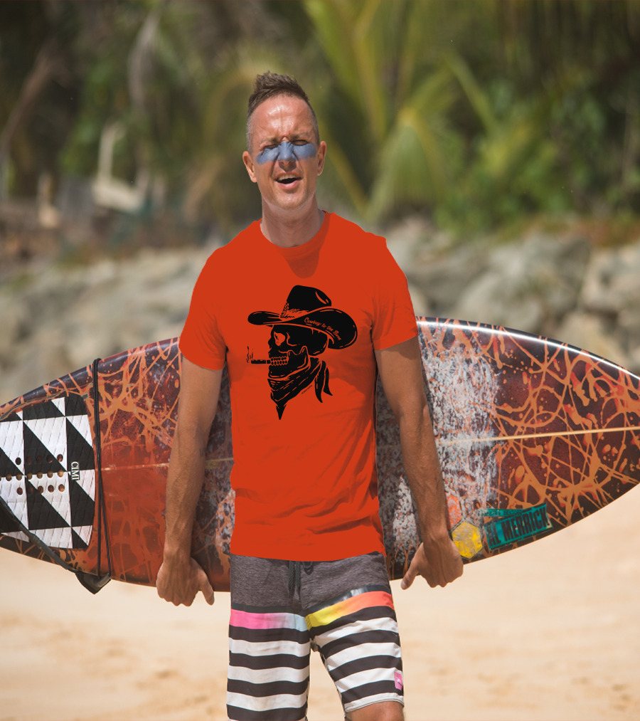 Cowboy To The Bone Skeleton Smoking Bandana Hat T-Shirt