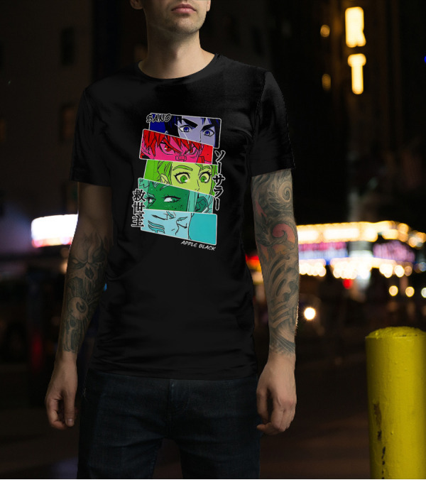 Saturday AM Apple Black Sano Character Panels Spencer's Merch T-Shirt