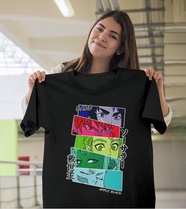 Saturday AM Apple Black Sano Character Panels Spencer's Merch T-Shirt