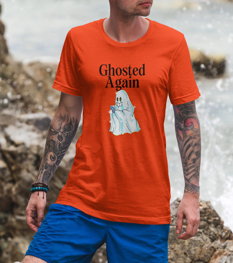 Ghosted Again Smiling Ghost With Phone Oranger T-Shirt