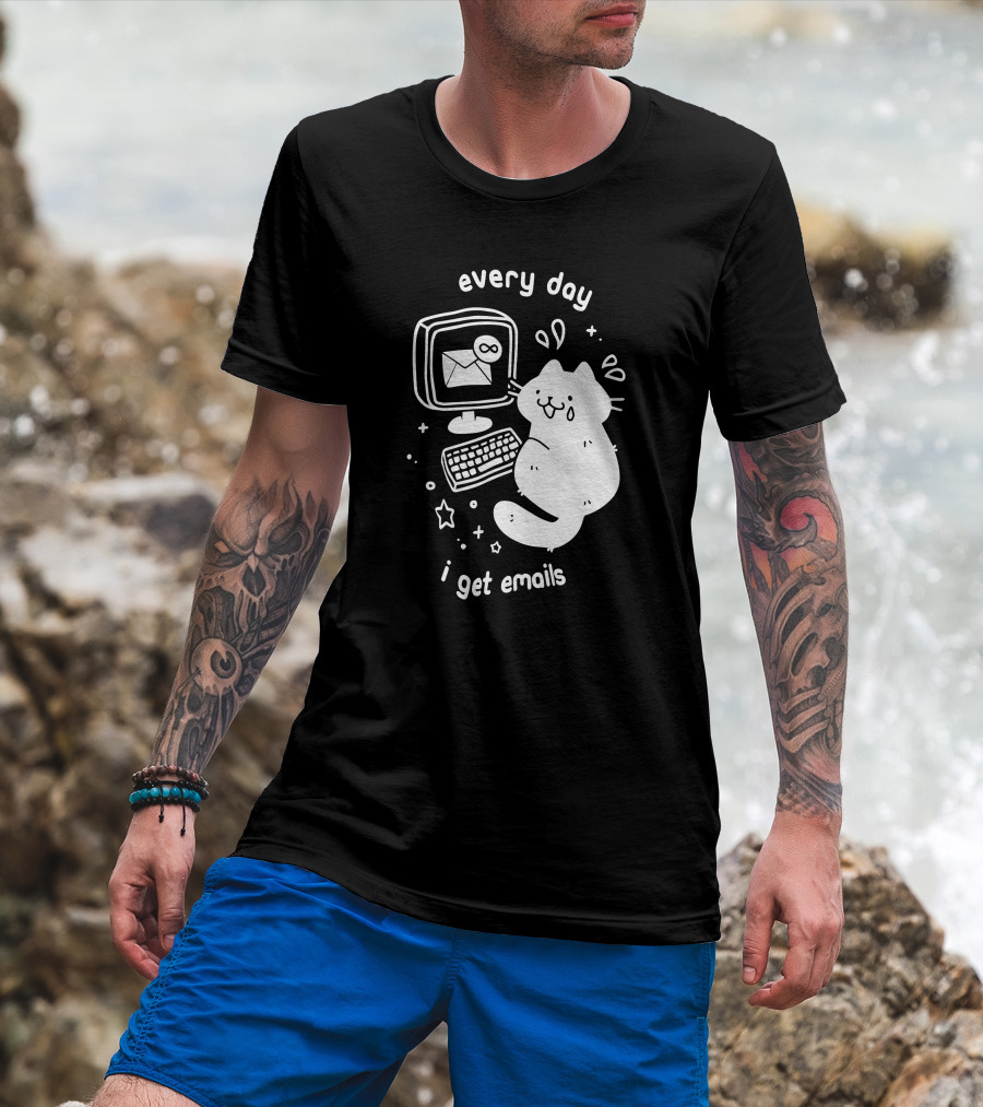 Every Day I Get Emails Cat Computer Stars Keyboard Infinity T-Shirt