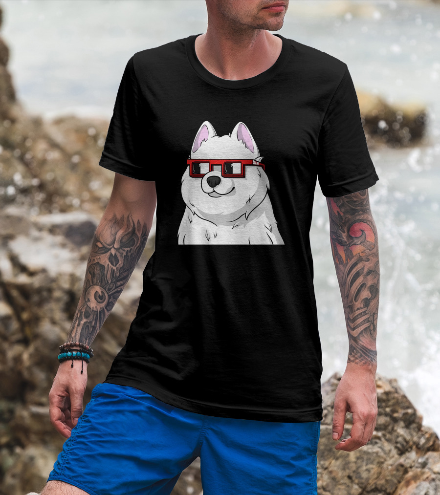 SAMO X Nouns White Dog With Red Glasses T-Shirt