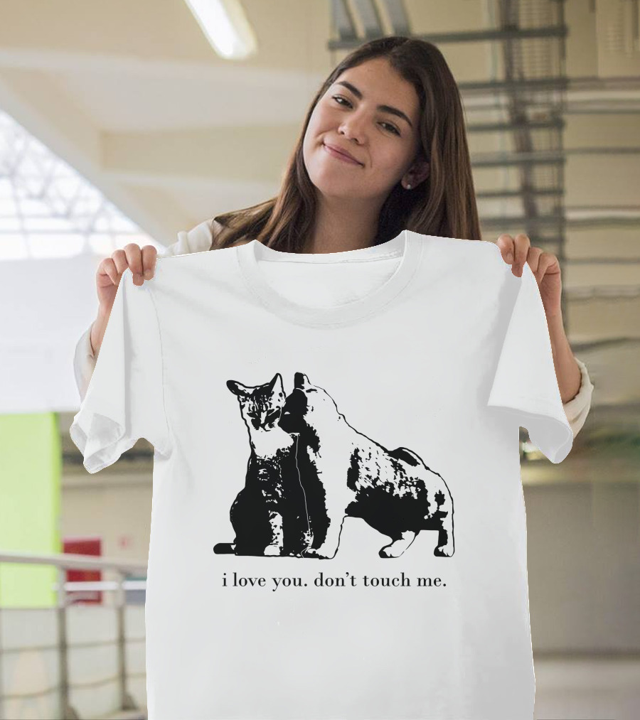 I Love You Don't Touch Me Cat Duo Black And White Contrast T-Shirt