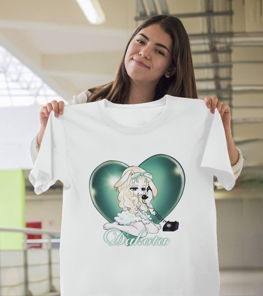 Dakota Cute Bunny Girl with Heart and Vintage Phone T-Shirt
