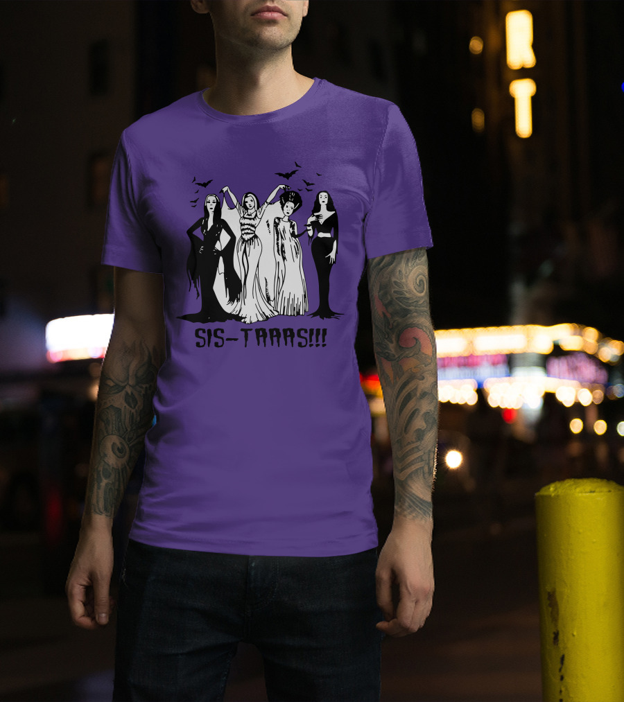 SIS-TAAAS Gothic Witches Halloween Illustration With Bats T-Shirt