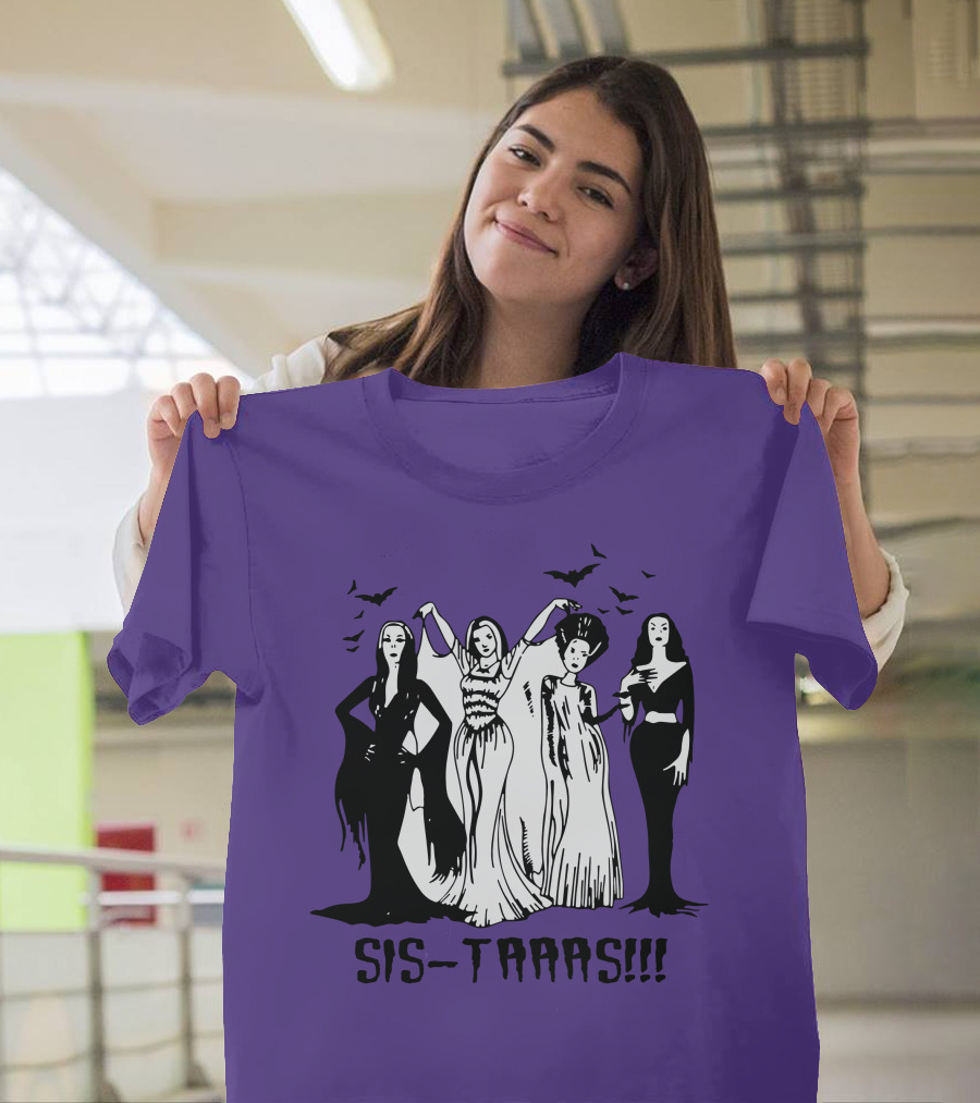SIS-TAAAS Gothic Witches Halloween Illustration With Bats T-Shirt