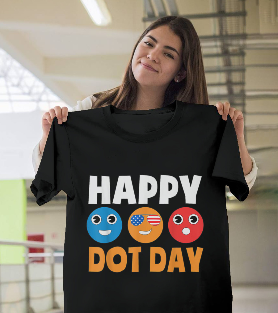 Happy International Dot Day Colorful Emoji Faces With USA Flag Glasses T-Shirt