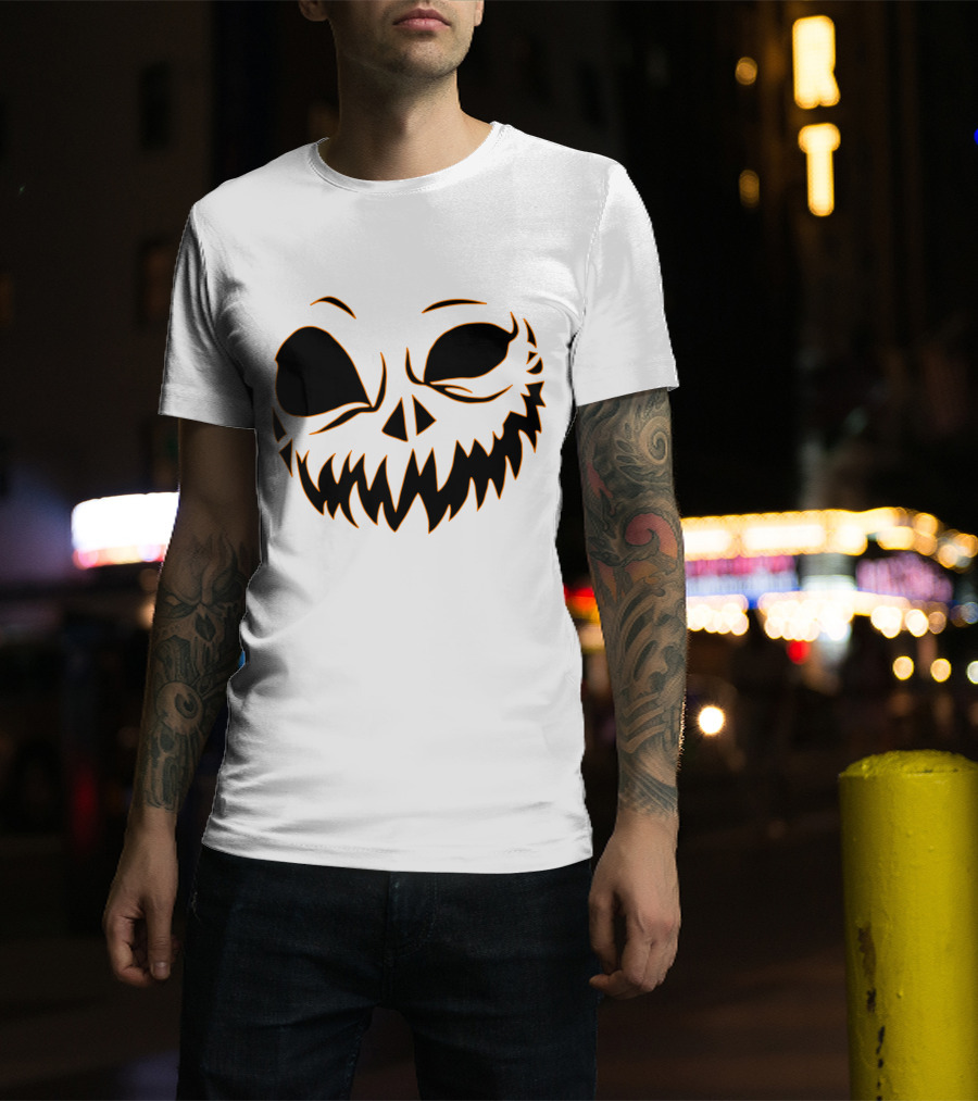 Halloween Scary Evil Pumpkin Head With Funny Pumpkin Face T-Shirt