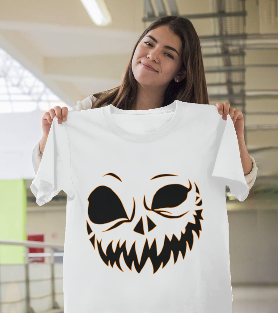 Halloween Scary Evil Pumpkin Head With Funny Pumpkin Face T-Shirt