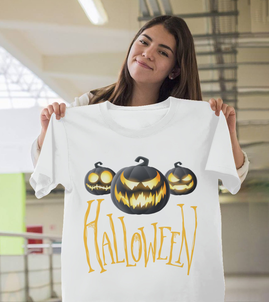 Halloween Scary Pumpkin Head Glowing Faces T-Shirt