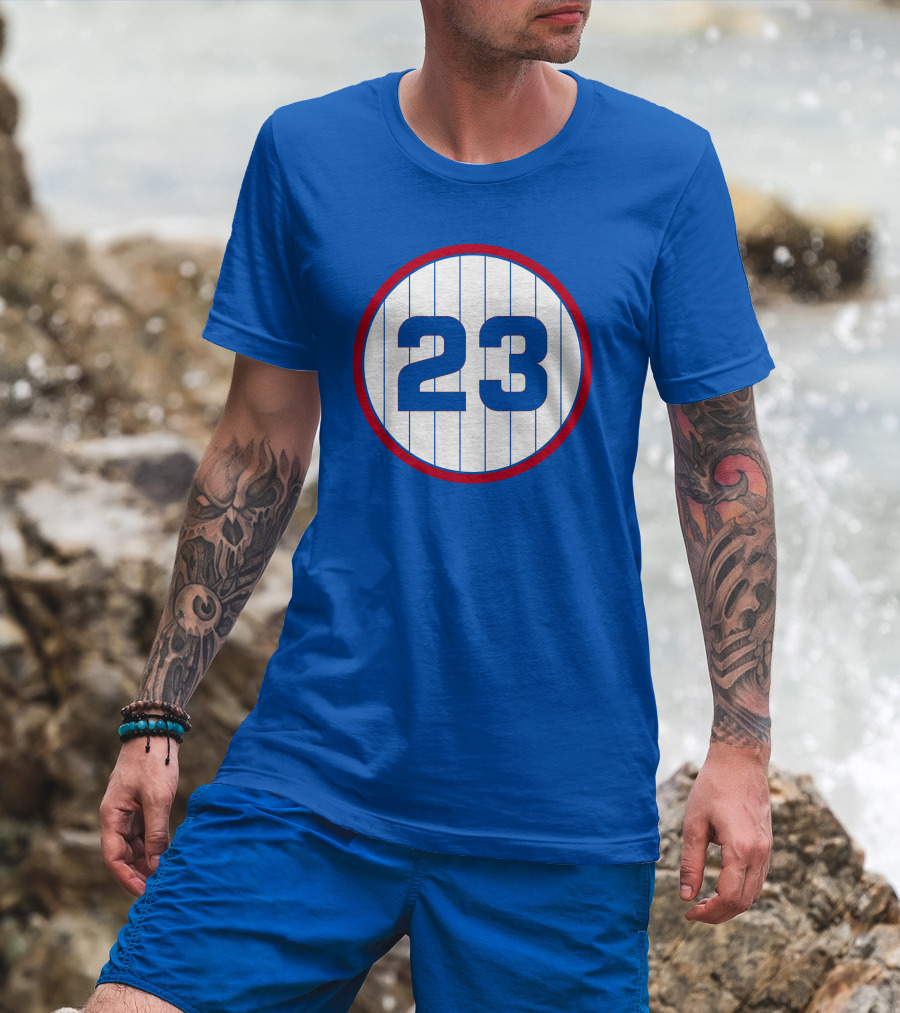 Harry Caray 23 Baseball Number Circle Blue Pinstripe T-Shirt