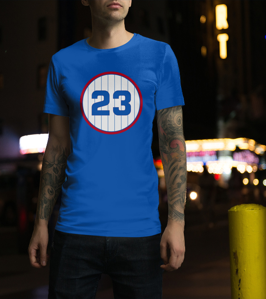 Harry Caray 23 Baseball Number Circle Blue Pinstripe T-Shirt