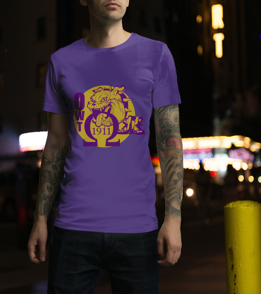 Omega Psi Phi Fraternity 1911 Bulldog OWT Greek Lettering Purple Gold T-Shirt