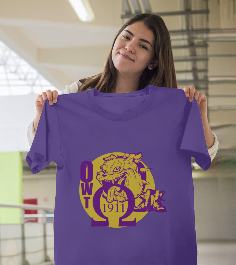 Omega Psi Phi Fraternity 1911 Bulldog OWT Greek Lettering Purple Gold T-Shirt