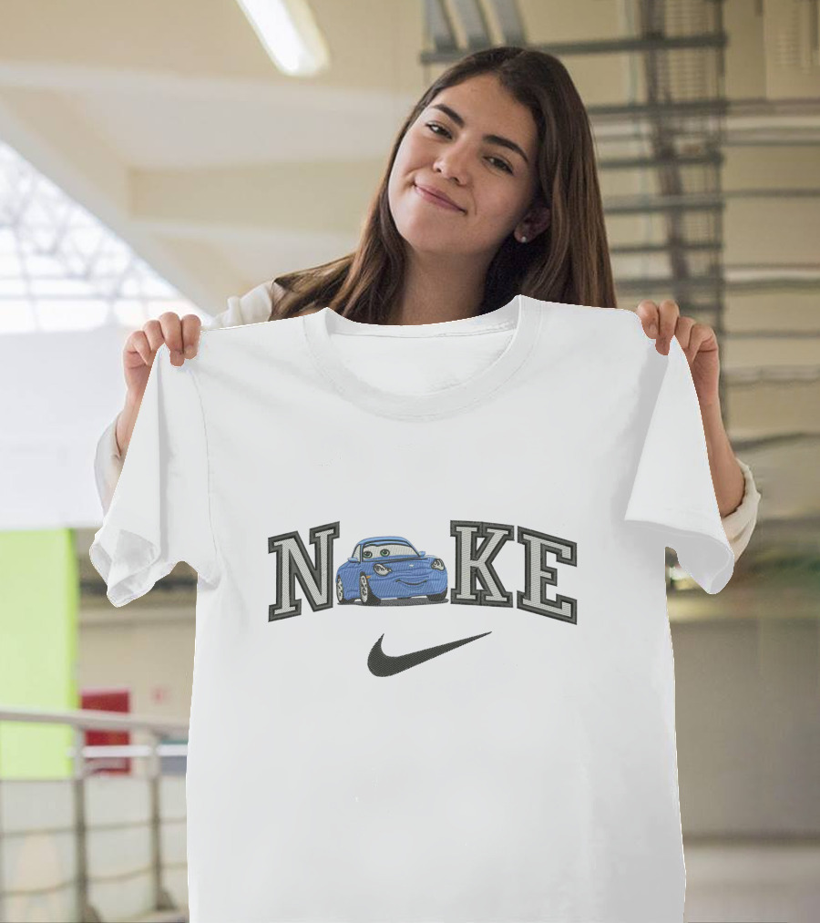 Nika Car 1 Parody With Blue Cartoon Car And Swoosh T-Shirt