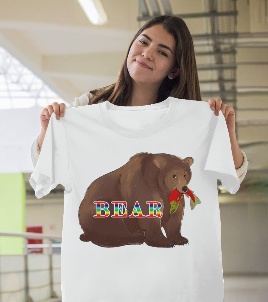 Bear Rainbow Text with Salmon T-Shirt