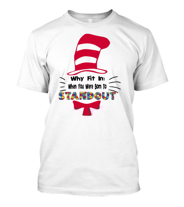 Why Fit In When You Were Born To Standout Autism Cat Hat Puzzle T-Shirt