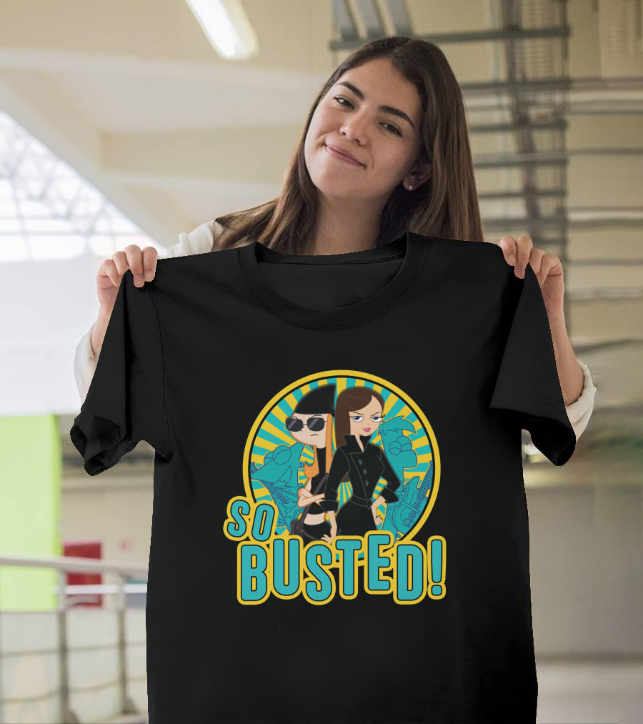 Phineas And Ferb So Busted Iconic Characters with Bold Background T-Shirt