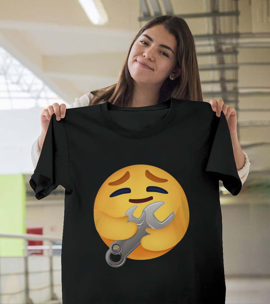 Funny Mechanic Emotion Hugging Wrench Emoji T-Shirt