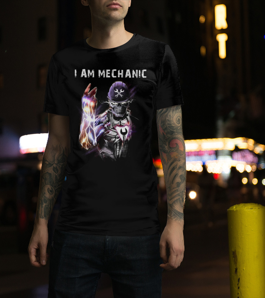 I AM MECHANIC Electric Skeleton With Wrench Helmet T-Shirt