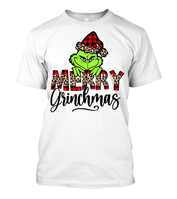 Merry Grinchmas Red Plaid And Leopard Print Christmas Grinch T-Shirt