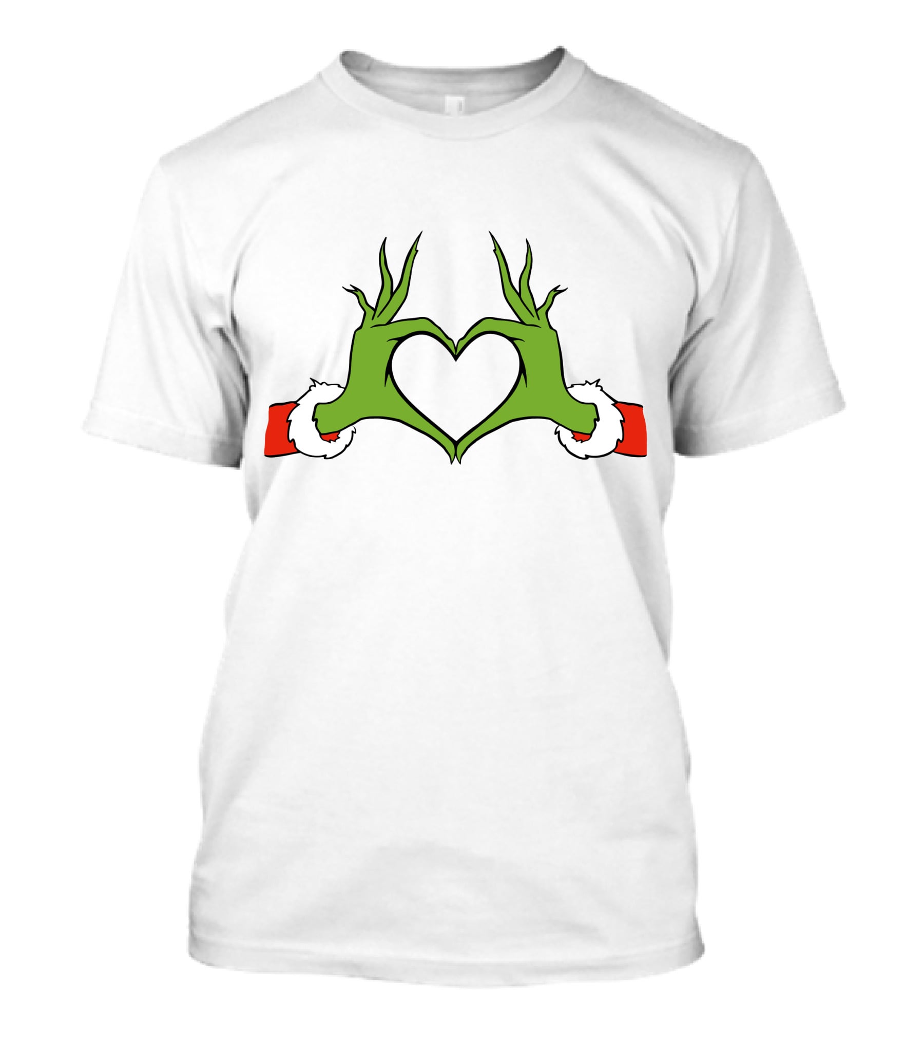 Grinch Hand Heart Christmas Santa Sleeve T-Shirt