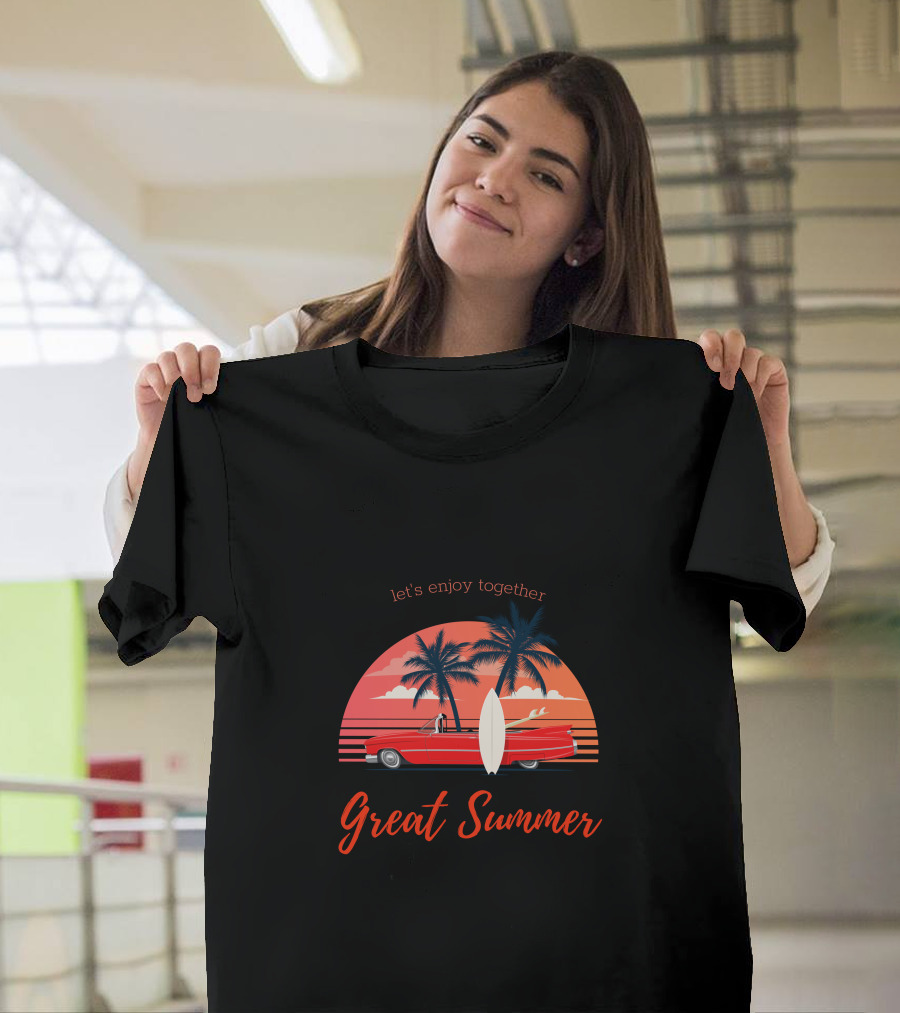 Let's Enjoy Together Great Summer Surf And Sunset Car Adventure T-Shirt