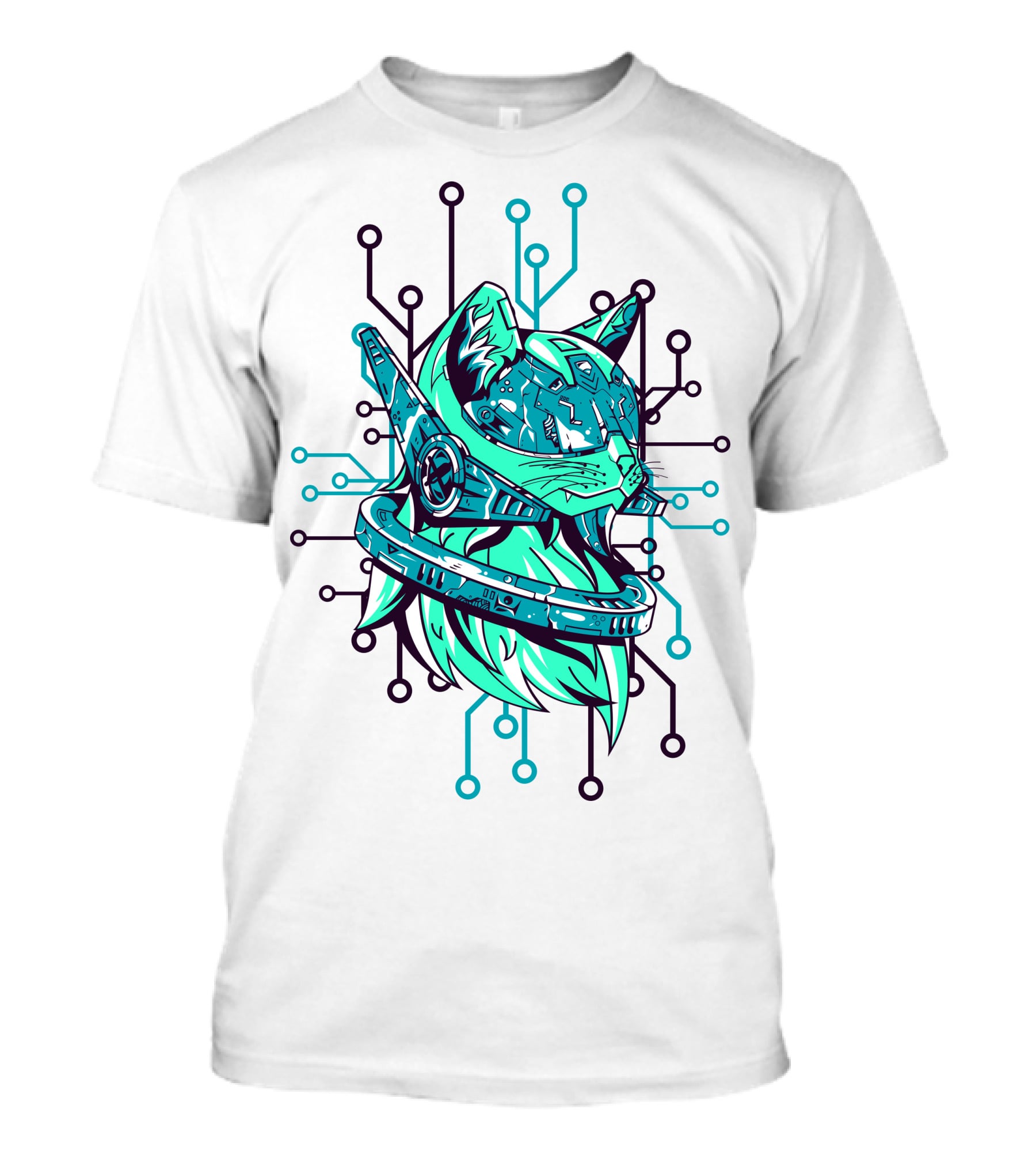 Futuristic Cybernetic Cat With Circuitry Elements T-Shirt