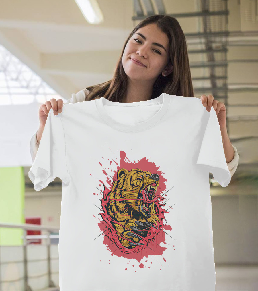 Bear Scary Roaring Splatter T-Shirt