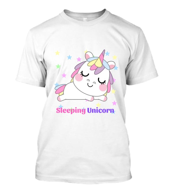 Sleeping Unicorn Rainbow Stars Cute Pastel Colors T-Shirt